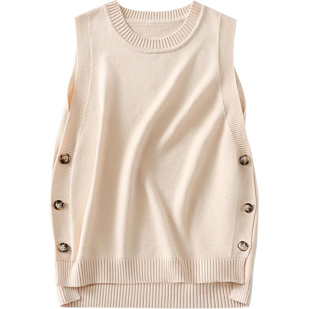 Womens Sleeveless Sweater Vest Knit Loose Tank Top Side Buttons High-Low